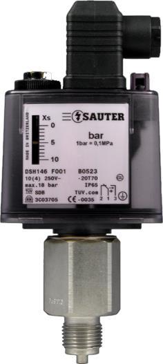 Tryck: pressostater B.5 Pressostater med fast kopplingsdiff. och manuell återställning, för stigande eller fallande tryck. PED 2014/68/EU Cat. IV godkända SIL 2 enl.