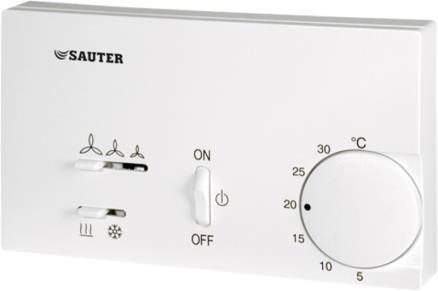 Temperatur: rumstermostater H.1 Rumstermostater med eller utan fläktomkopplare. Utgång: Växlande relä Börvärde: 5-30 C Kapslingsklass: IP20 (EN 60529) Max.