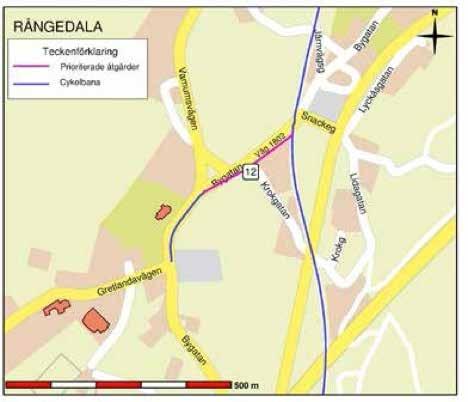 Kartan visar Sjöbo med åtgärdsförslag 10 Frufällan Åtgärdsförslag 11 Längs riksväg 42 byggs under 2016 en ny cykelväg i Frufällebacken.