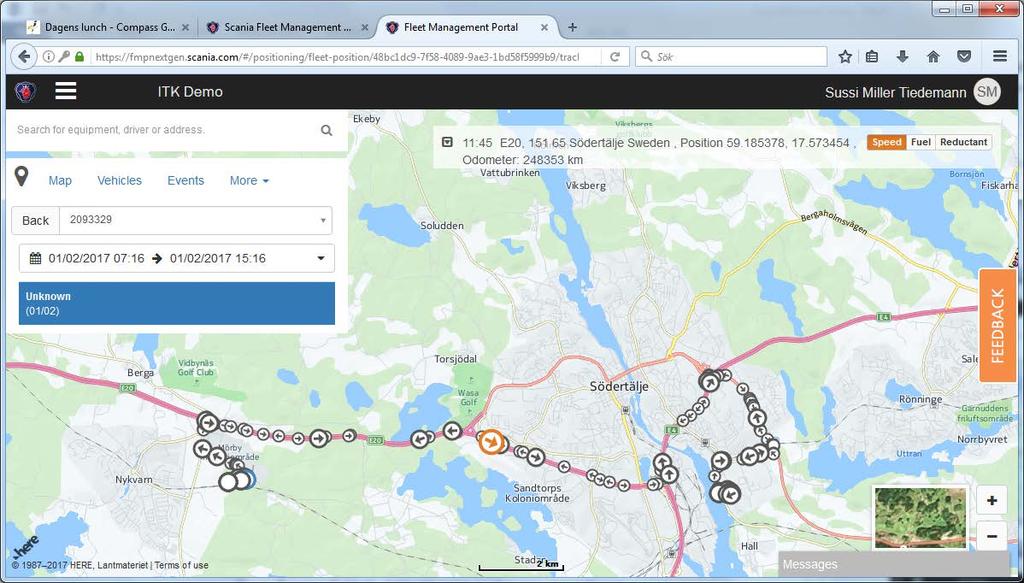 finns även möjlighet att använda så kallad geofencing som kan konfigureras för att meddela en godtycklig mottagare när ett fordon åker in i eller lämnar en fördefinierad zon.