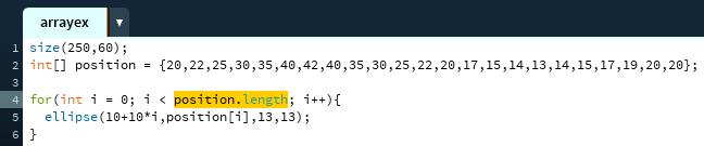 Nu stoppar vi in arrayen i exemplet med den raka masken ovan, och vi byter ut det fasta y- värdet 30 till position[i], Nu blev det nästan rätt.