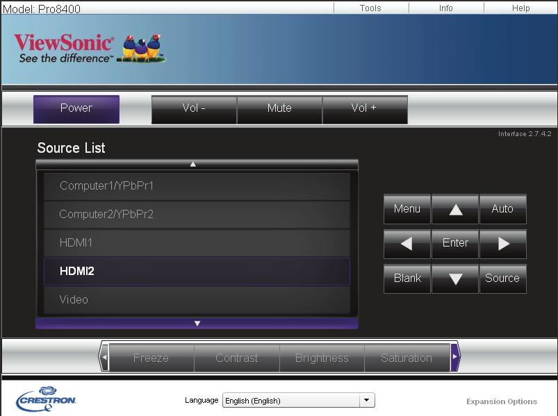 About Crestron control The Crestron (econtrol) page displays the Crestron econtrol user interface.