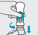 2. Injicera TREMFYA med den förfyllda pennan Vrid och dra av skyddshättan Håll händerna ifrån