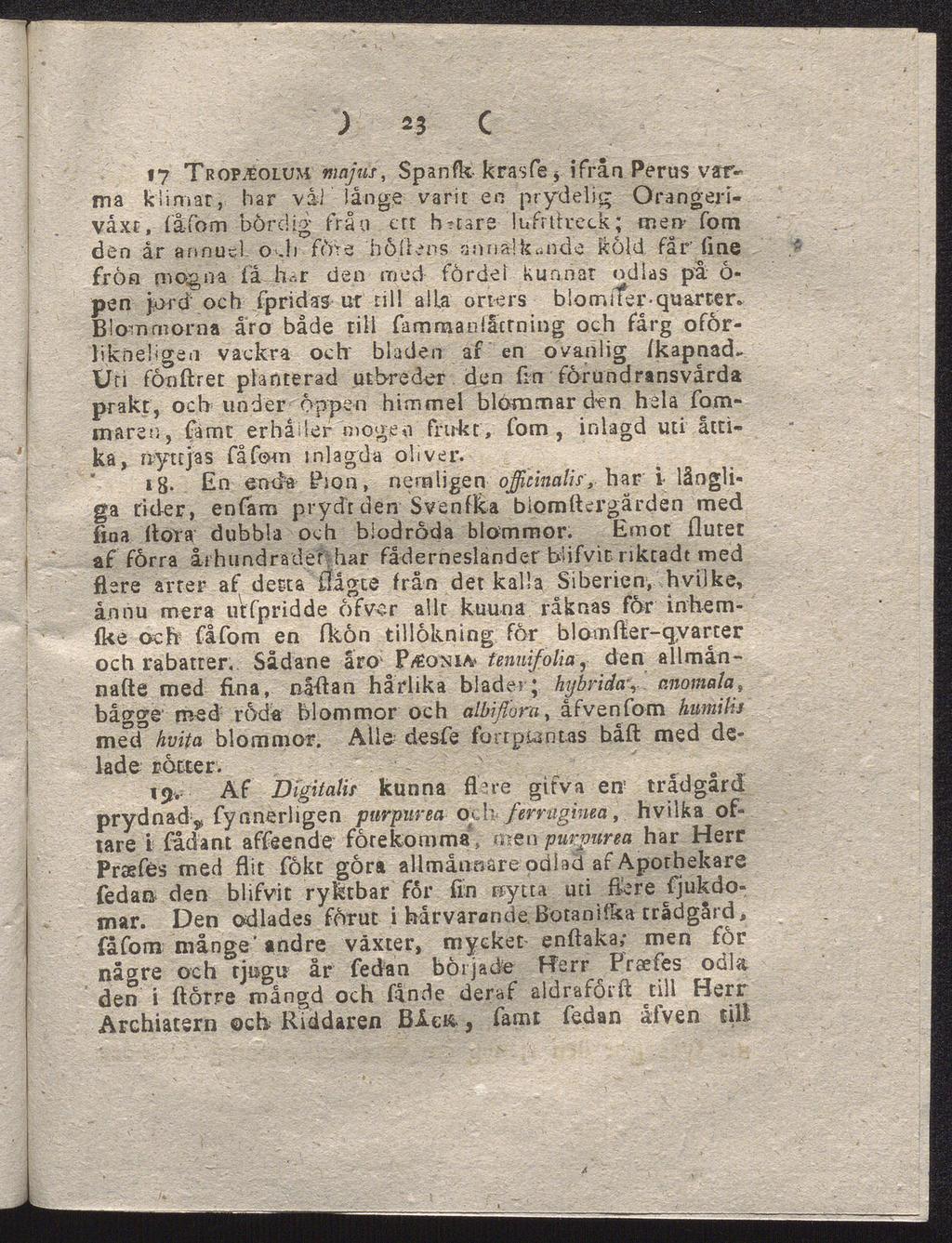 ; 53 c 17 Tr opicolum majus, Spanfk krasfe* ifrån Perus var ma klimat, har vål långe varit en prydelig Orangerivåxt, fåfom bördig från. ert hrtare lufrtireck; men- fom den år annuel o.