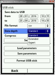 Bruksanvisning NivuFlow 600 YDataperioden för överföring till USB stickan är nu bestämd. F)Välj därefter önskat data format 1. Öppna urvalsmenyn 2.