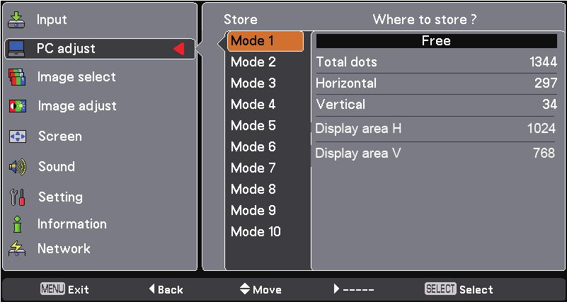 Computereingang Reset Um die eingestellten Daten zurückzusetzen, wählen Sie Reset und drücken Sie die SELECT-Taste. Es erscheint ein Bestätigungsfenster. Wählen Sie dort Ja.