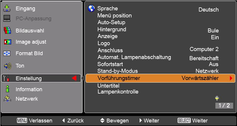 Stand-by-Modus Diese Funktion ist verfügbar, wenn der Projektor über ein betrieben wird.