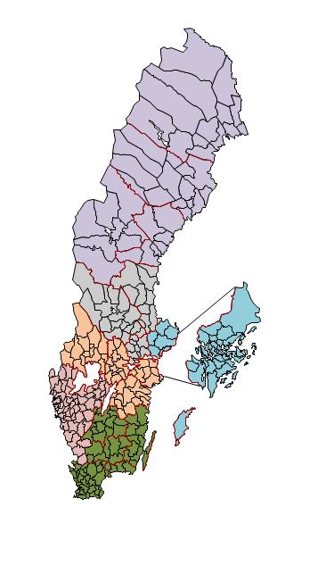 Dagens indelning Sydsvenska Bangolfförbundet omfattar: Skåne län, Blekinge län, Kalmar län, Kronobergs län och Jönköpings län Västsvenska Bangolfförbundet omfattar: Västra Götalands län och Hallands