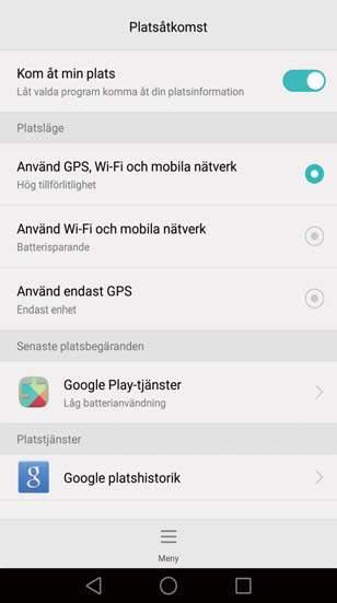 Inställningar Aktivera platsåtkomst Aktivera platsbaserade tjänster för att säkerställa att karta, navigering och väderapplikationer får åtkomst till din platsinformation.