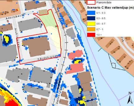 översvämning 7. Det framgår av rekommendationen att ny sammanhållen bebyggelse behöver placeras ovan nivån +2,7 m (RH2000) intill Mälaren.