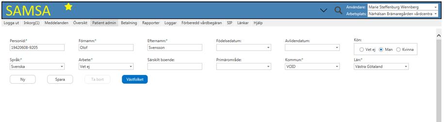 Registrera ny person 4 6 5. Klicka på Patient admin. Skriv in fullständigt personnummer (OBS!