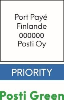 Posti Priority- och Economy-brev i hemlandet och till utlandet Beteckningarna ska alltid tryckas eller skrivas ut i enlighet med de bifogade modellerna i blått (Priority), grönt (Economy) eller