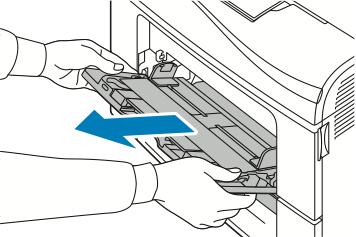 Problemlösning 7. Sätt i det manuella magasinet helt i skrivaren. 8. Om magasininställningen Helt justerbart är vald blir du ombedd att bekräfta eller ändra pappersinställningarna.