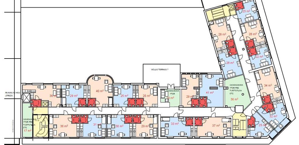 2018-12-20, s 6 (10) Planskisser för de tre våningsplanen för huset i den första etappen visas i figur
