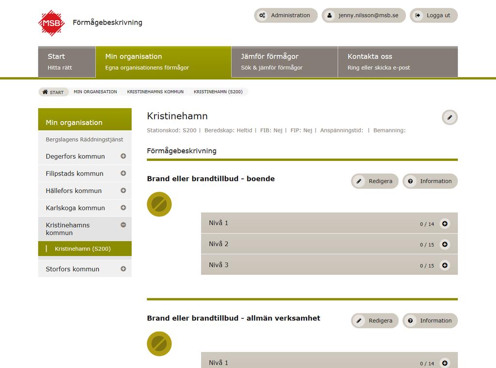 samhällsskydd och beredskap 6 (13) Välj station i menyn till vänster för att se och redigera informationen om varje enskild station.