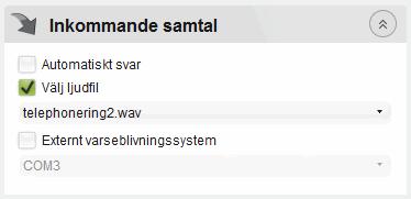 7.2.5 Fliken Inkommande samtal Fliken Inkommande samtal innehåller: Automatiskt svar, inkommande samtal besvaras automatiskt när kryssrutan har valts.