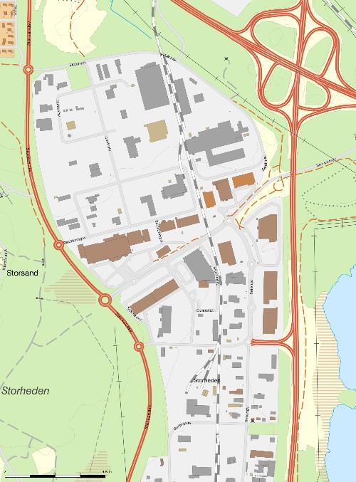 (C) är över industri- och handelsområdet Storheden där