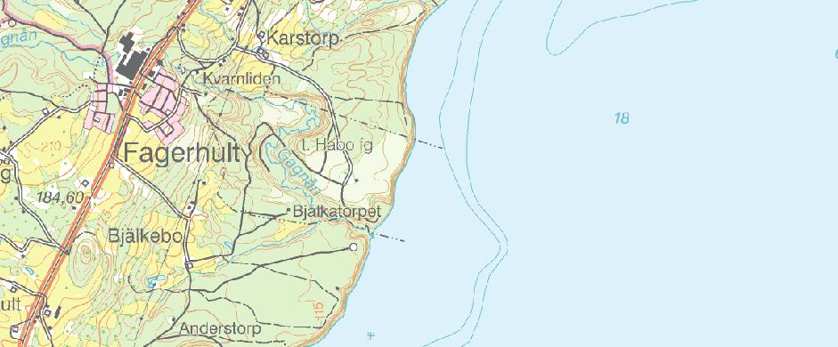 Omgivande mark är övervägande barrskog med dominans av tall. I de branta slänterna och längs ån finns ett mer blandat skogsbestånd. Dellokaler B5 B1 B2 B4 B3 ± 0 0,5 1 Kilometer F1 F3 F2 F4 Karta 1.