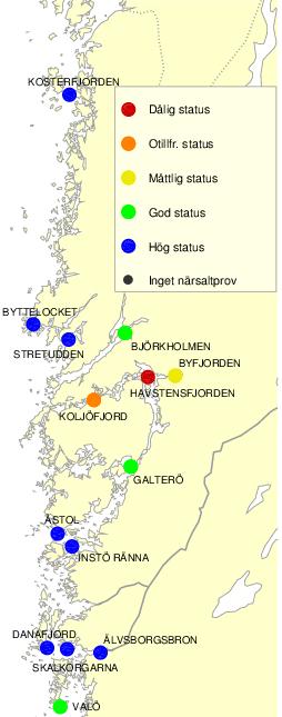 Statusklassningen av syrgas i bottenvattnet visas i Figur 17.