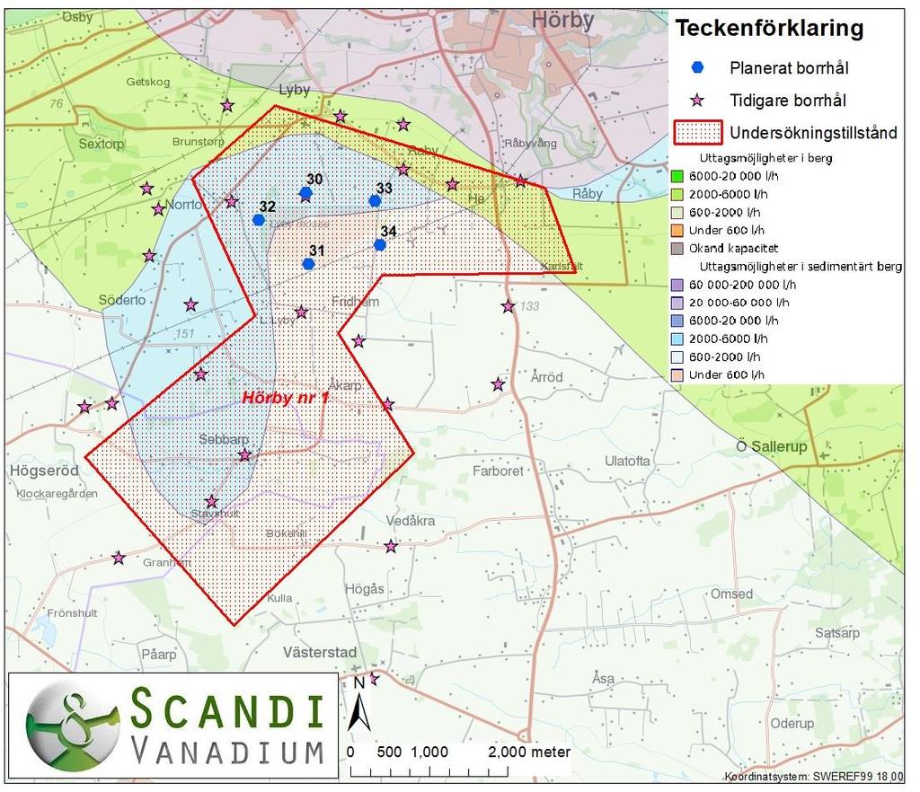 Uppdragsnummer 181015078 2019-01-10 Figur 1: De planerade borrpunkternas placering illustreras med blå punkter. Scandivanadium 2018.