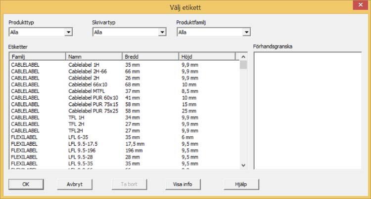 Att man valt kolumn A visas genom ett [A] på etiketten i Etikettfönstret.