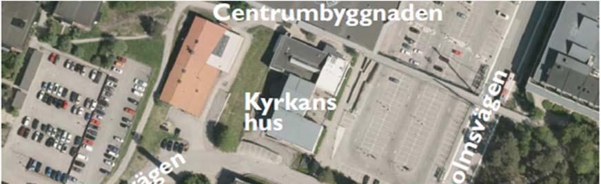 2 (6) Flygfoto över Orminge centrum. Området för Parkeringshuset utmärkt med röd linje.