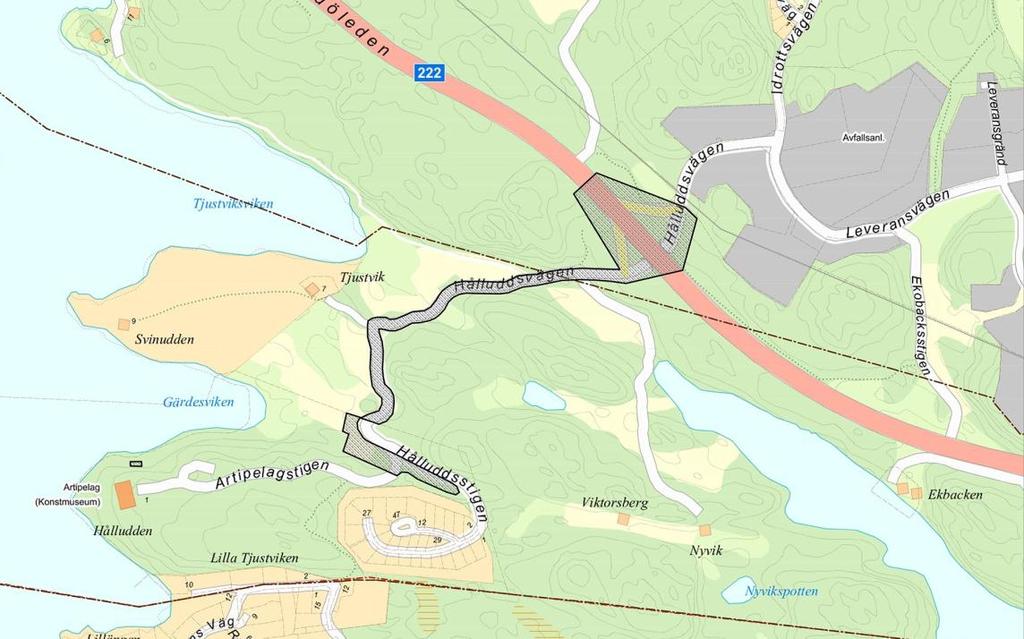 Planområdet innefattar trafikplats Hålludden, en del av Hålluddsvägen med anslutande