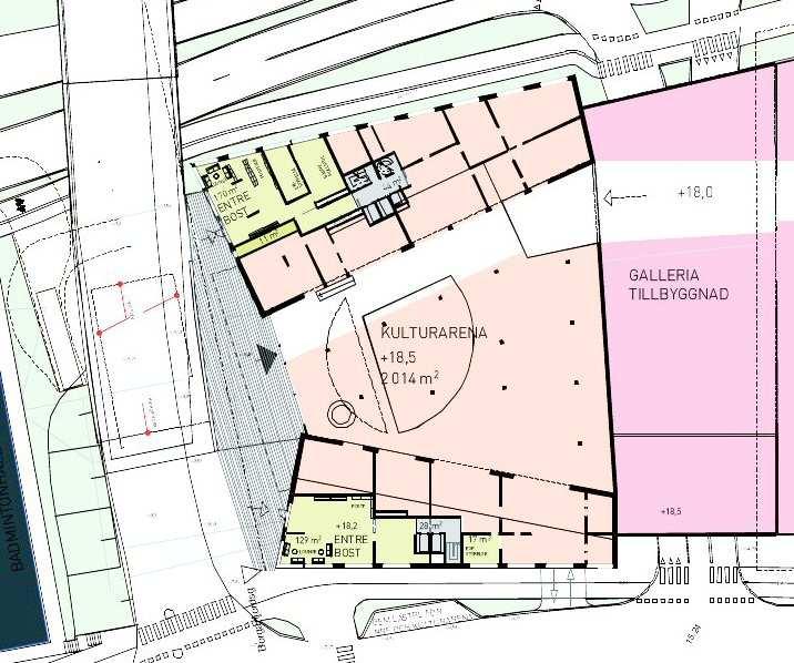 3 (7) Entré mot Borgarfjordsgatan Kulturarenans och bibliotekets entré mot