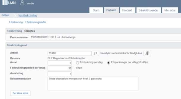 Rekommendationen visas på Förskrivningskvittot kan skrivas ut till patienten.