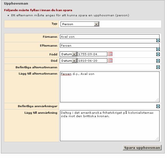 35 PERSON Auktoriserat namn Bild 41 Typ: Välj Person i rullistan. Layouten skiljer sig något åt mellan person och företag.
