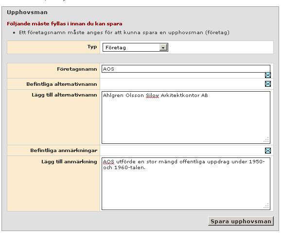 36 kan kommentera registrerade alternativnamn i anmärkningsfältet. Alternativa namn visas tillsammans med respektive registreringsdatum.
