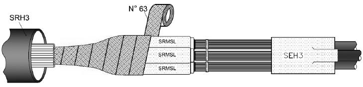 9) Placera innerslangen SRMS (röd) över skarven och krymp med början från mitten Vid 24 kv: Placera den andra innerslangen SRMS (röd) över den första slangen och krymp med början från mitten 10)