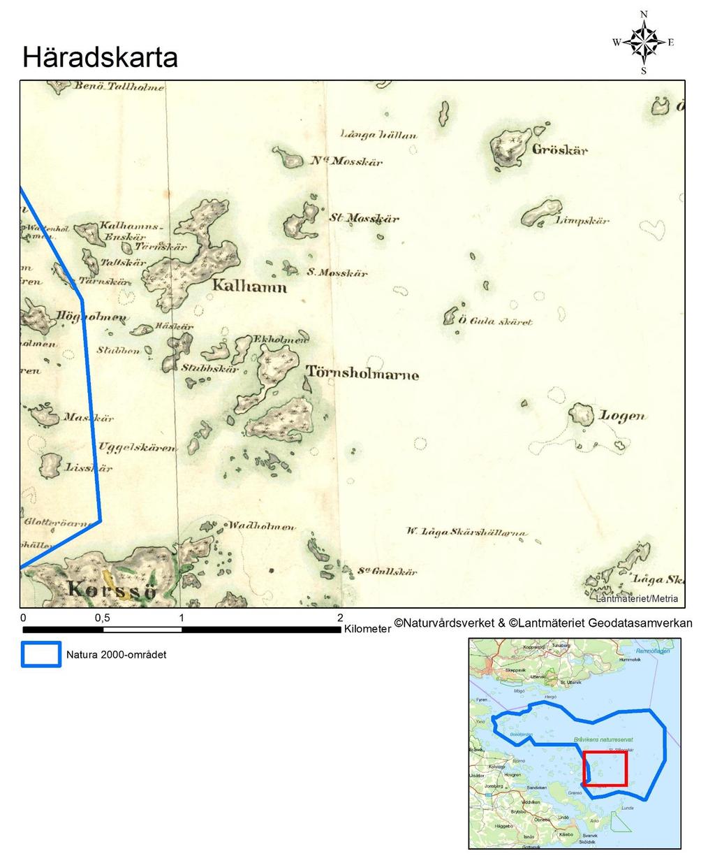 Natura 2000-område Natura 2000-kod Diarienummer Sida 77 av 83 Häradskartan, från slutet av 1800-talet, för delområde 4.