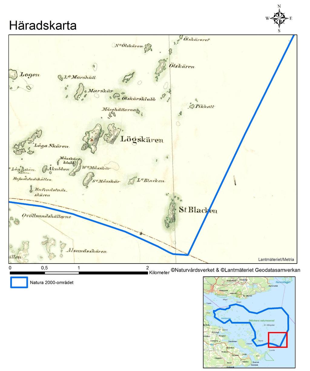 Natura 2000-område Natura 2000-kod Diarienummer Sida 79 av 83 Häradskartan, från slutet av 1800-talet, för delområde 6.