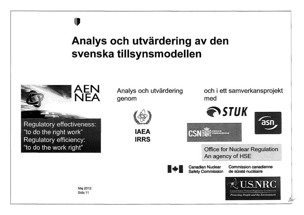 Analys och utvärdering av den svenska tillsynsmodellen AEN NEA Analys och utvärdering genom (ÄL\ \.ff!j IAEA IRRS och i ett samverkansprojekt med ~STUK. ;~~~~ ~~~i~~~l~~f ~~9:~1.