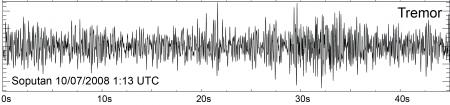 Tremor Vad som kanske är mer alarmerande för en vulkanolog är de utdragna lågfrekventa skakningarna som ofta föregår ett vulkanutbrott.