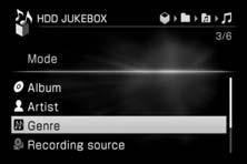 Lyssning ~ Spela upp spår från HDD Jukebox ~ 1 Tryck på HDD. Enheten börjar spela upp ljudinformationen från HDD Jukebox. HDD Stoppa uppspelningen Tryck på.