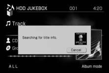 Skaffa titelinformation ~ Skaffa titelinformation för ett album som finns lagrat på HDD Jukebox ~ Det här avsnittet beskriver hur du gör för att skaffa titelinformation (albumnamn, artistnamn osv.