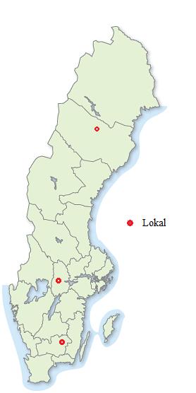 Figur 2. Kartbild över de lokaler som använts i studien och illustration över hur parcellerna med beståndstyp 5/10 meter är utlagda med stickvägar på lokalen Kårestad. Figure 2.