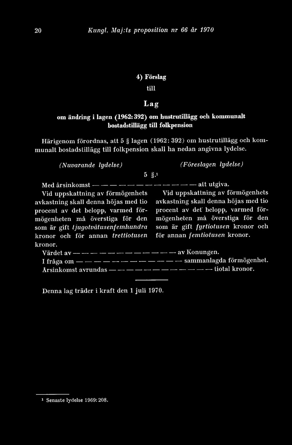 hustrutillägg och kommunalt bostadstillägg till folkpension skall ha nedan angivna lydelse.