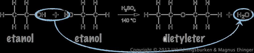 Etrar Två alkoholer kan reagera och slås samman till en eter.