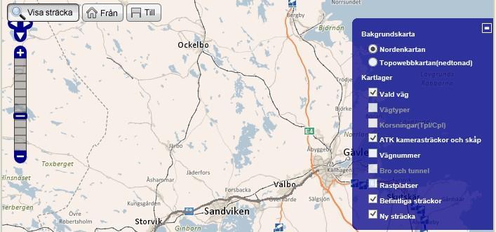 Du kan också dubbelklicka i kartan för att zooma in. Tillgängligt utrymme förbi arbetsplats på det smalaste stället Här ska angiven bredd vara den bredd som totalt är smalast att passera på sträckan.