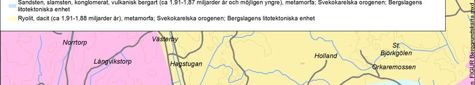 Figur 2: Berggrundsgeologisk karta omkring koncessionsområdet. 5.3.