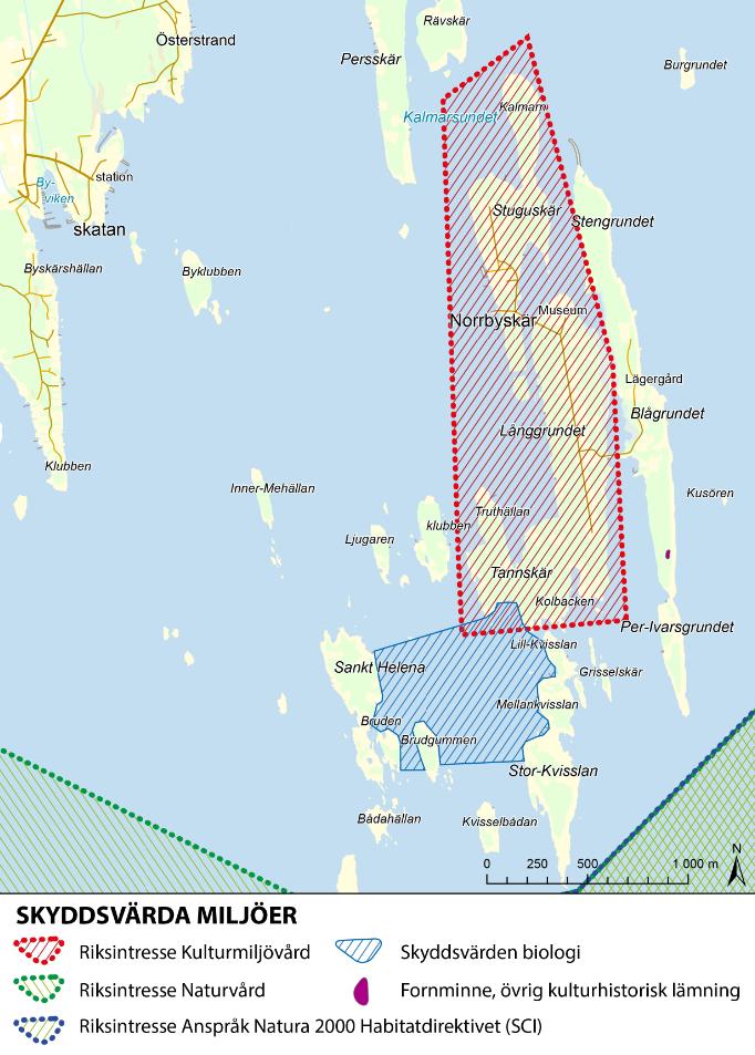 Figur 10. Karta över miljöintressen Norrbyskär med omgivningar.