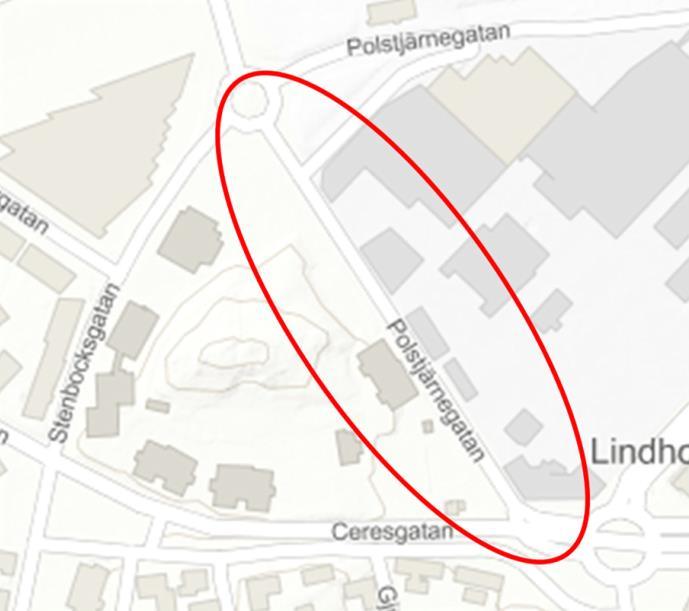 Längs Polstjärnegatan Området längs Polstjärnegatan sanerades i etapper vid utbyggnaden av Herrgårdsskolan.