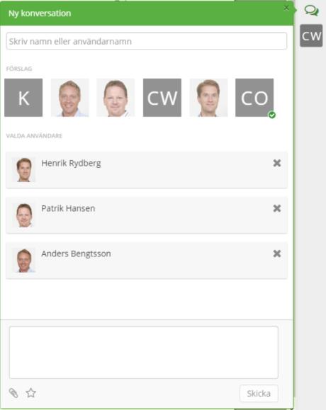 Konversation med flera användare Det går att starta en konversation med flera användare.