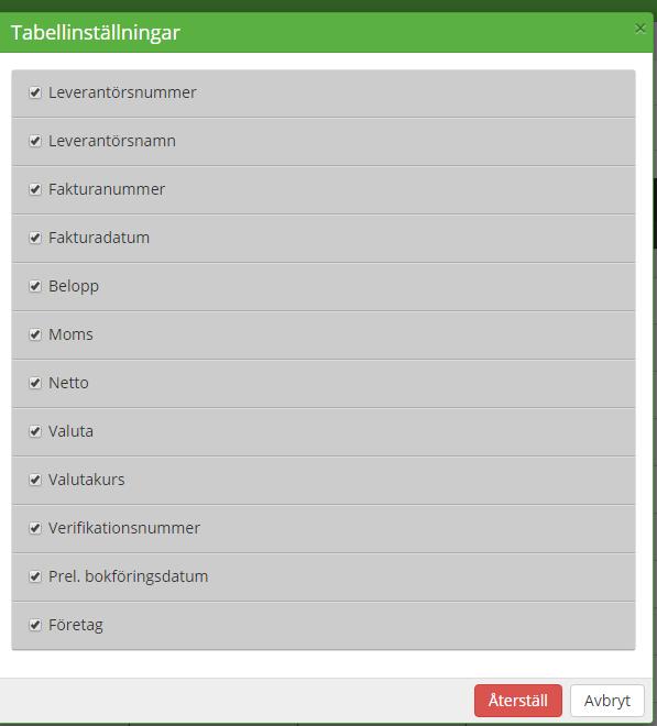 28 Klicka i checkboxarna för att välja vilka fält som ska visas i sökresultat bilden. Klicka ur checkboxen för de fält som inte ska visas i sökresultat bilden.