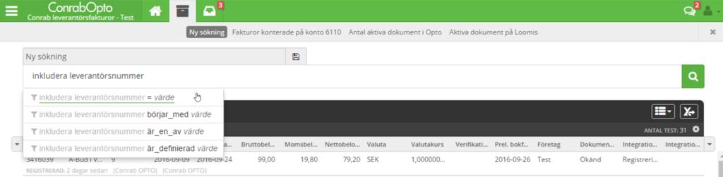 5 Gör inställningar för din sökning, det finns olika val. Valen varierar beroende på fältet.