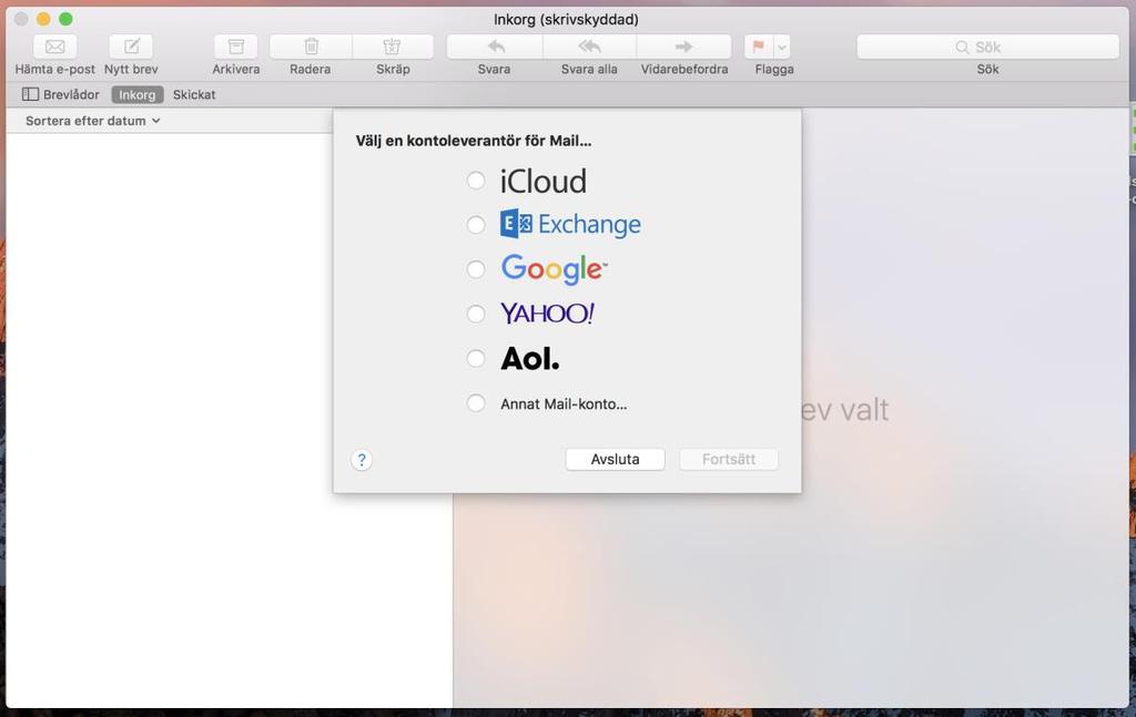 Installation av e-post i Mac Mail 10.
