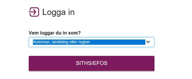 5 (10) För att logga in trycker du sedan på knappen Inloggning till e-tjänst. Sedan väljer du vem du loggar in som. I rullistan väljer du då alternativet Kommun, landsting eller region.